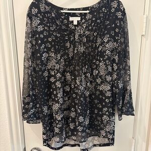 Charter Club Black and White Floral Blouse